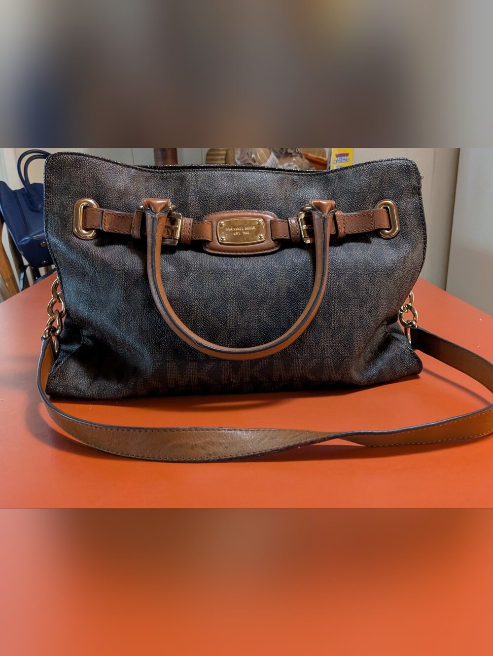 Michael Kors Brown and Black Logo Shoulder Satchel